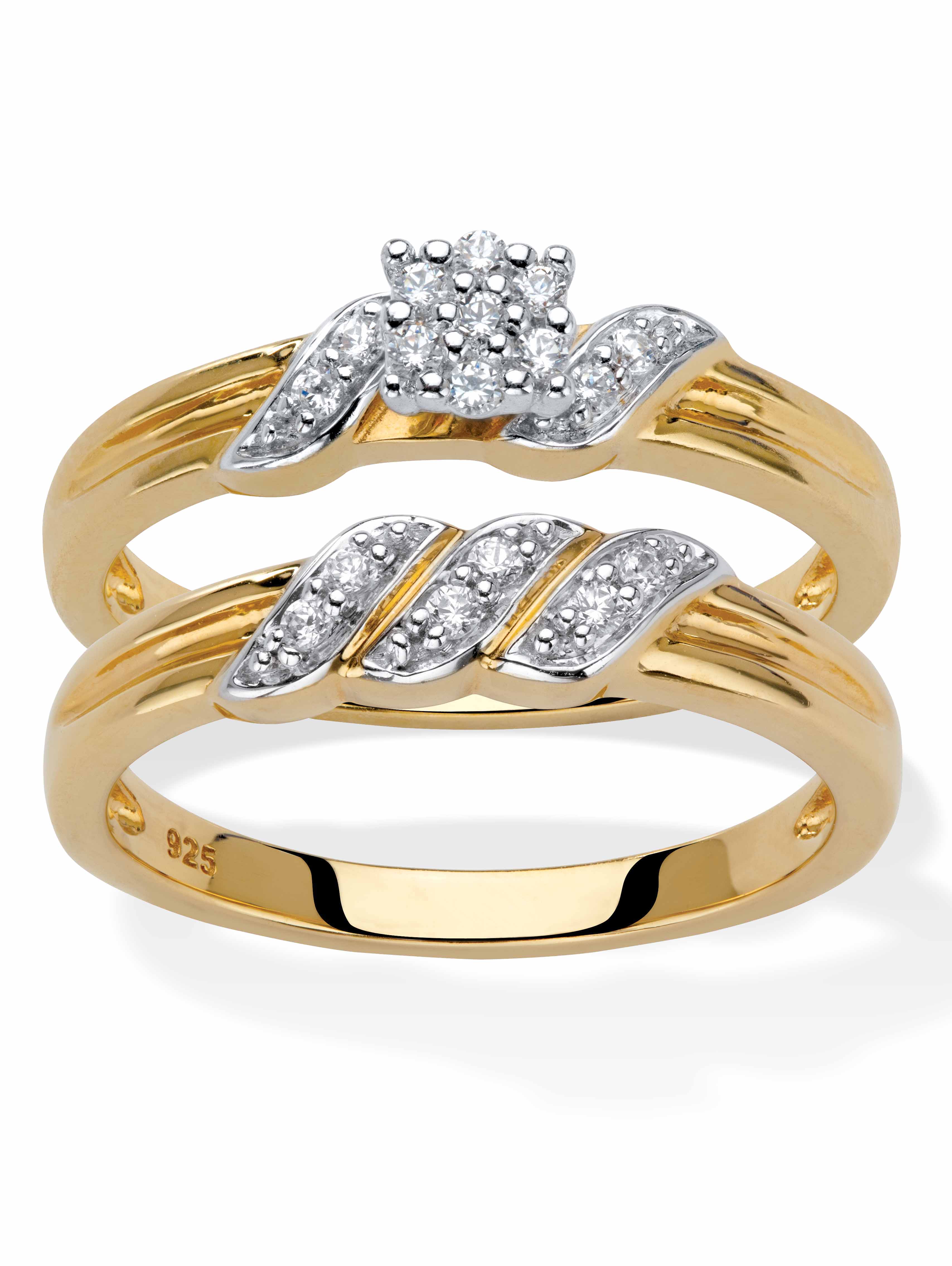 Round Diamond Ribbon-Wrapped 2-Piece Wedding Ring Set 1/6 TCW in 18k Gold-plated Sterling Silver